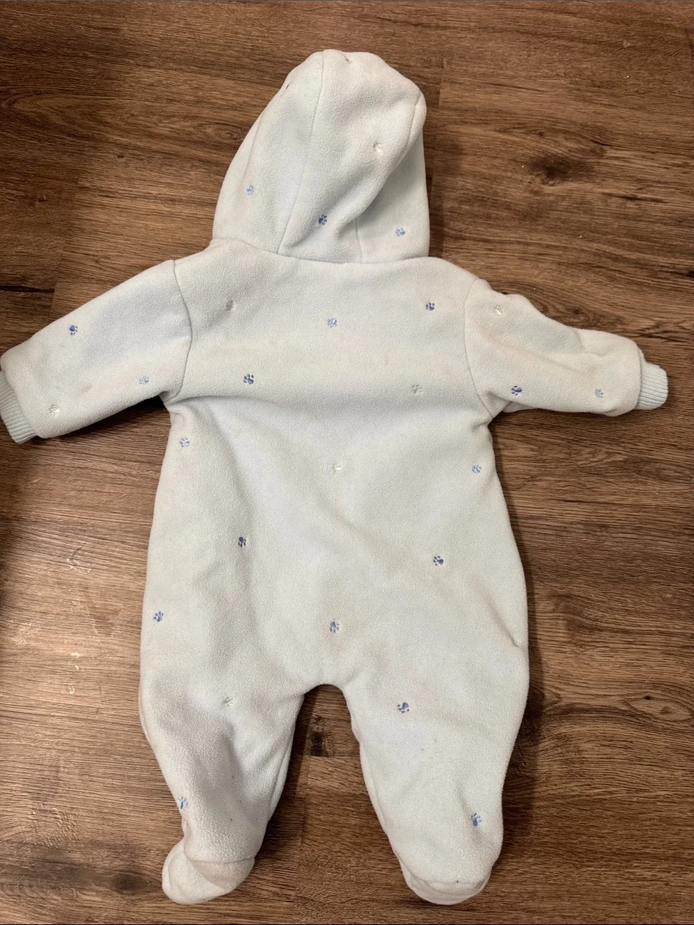 Cozy Light Blue Hooded Baby One-Piece with Bear Embroidery